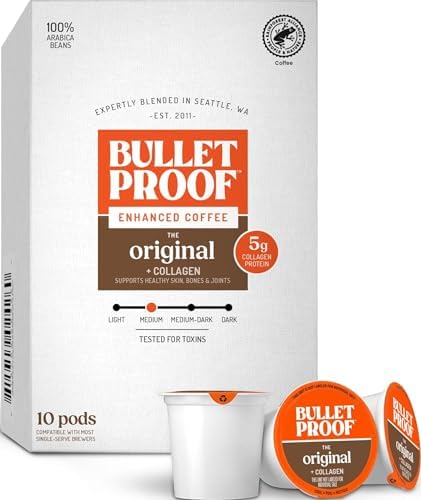 Bulletproof The Original + Collagen Single-Serve Coffee Pods, 10 Count, 100% Arabica Coffee Sourced from Guatemala, Colombia & El Salvador with Collagen…