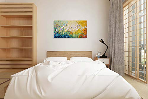 image for Yihui Arts White Flower Canvas Wall Art Hand Painted 3D Colorful Oil P