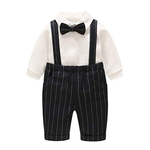 Fairy Baby Baby Tuxedo Suits Boys Formal Jumpsuit Gentleman Outfit One-Piece Romper Wedding Outfit (12-18 Months, White Stripe)