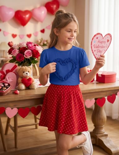 Image of Noomelfish Girls Ruffle Heart T-Shirts Cute Short Sleeve Tee Tops (3-12 Years)
