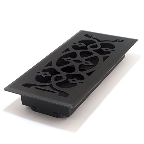 Accord AMFRBLV410 Floor Register with Victorian Design, 4-Inch x 10-Inch(Duct Opening Measurements), Matte Black