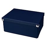 Pop n' Store Decorative Storage Box with Lid - Collapsible and Stackable - Medium Document Box - Navy Blue - Interior Size (12