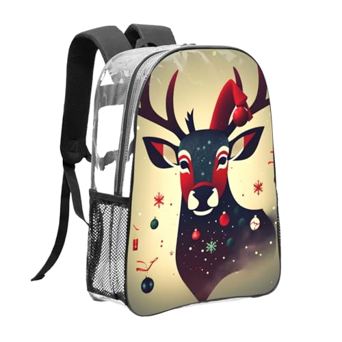 Christmas Deer Picture Print Work Travel Stadium Events Transparent Backpack PVC Clear Bag Large Side Pockets3