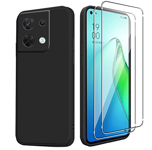Holilo Coque + 2 Pièces Verre Trempé pour Oppo Reno 8 5G, Silicone Case Soyeux Housse Protective 9H Dureté HD Protection DéCran Etui Anti-Chocs Anti-Rayure Gel Case Étui Silicone Case Cover Cover