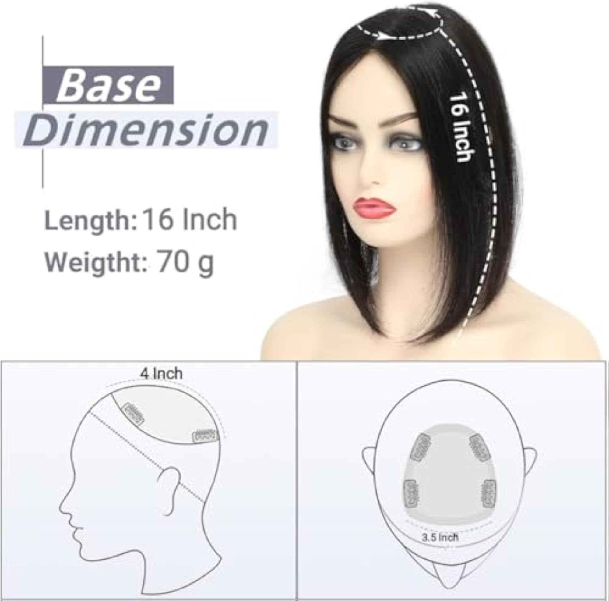 Women's Synthetic Middle Part Hair Topper, 4 x 4 Silk Base