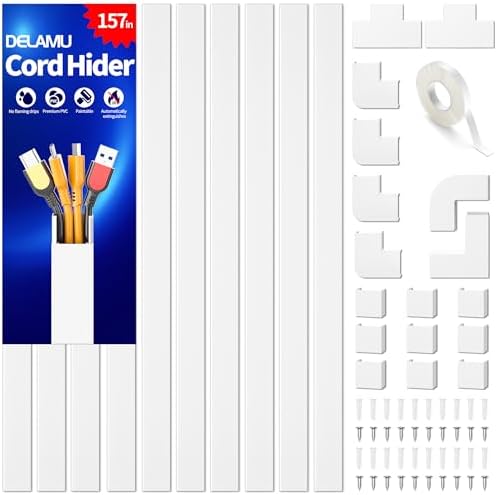 Delamu 4M Kabelkanal Weiß Selbstklebend, 10 Stück x L40cm, W30mm x H17mm | Kabelschacht zum Verstecken von 3–4 Kabeln, TV Kabelkanal Aussenbereich Wand, für alle Netzkabel in Haush