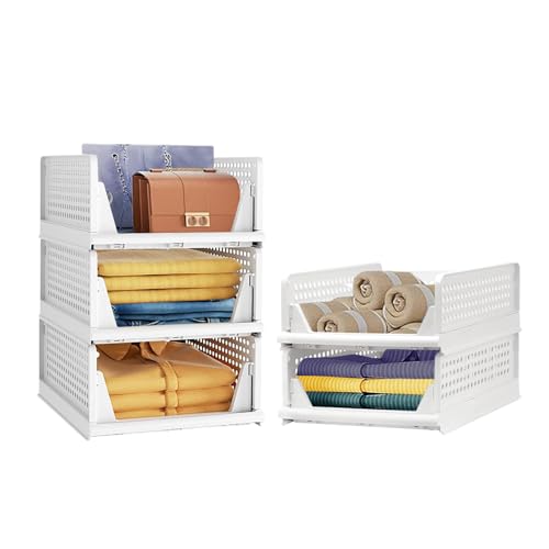 Wardrobe Closet Organizers Pack (3 Large + 2 Small) Multipurpose Combo | Foldable Stackable Clothes Storage Baskets | Adjustable Sliding Drawer Design | Space Saving Organizer for Cupboard Almirah