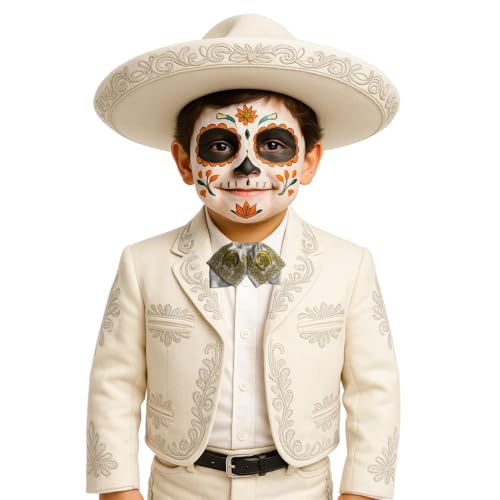 Mexican Mariachi Bow Tie, White Satin with Gold Embroidery, Traditional Charro Style CHILD SIZE