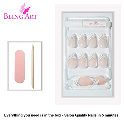 False Nails by Bling Art Silver White Glitter Ballerina Long Fake 24 Acrylic Nail Tips
