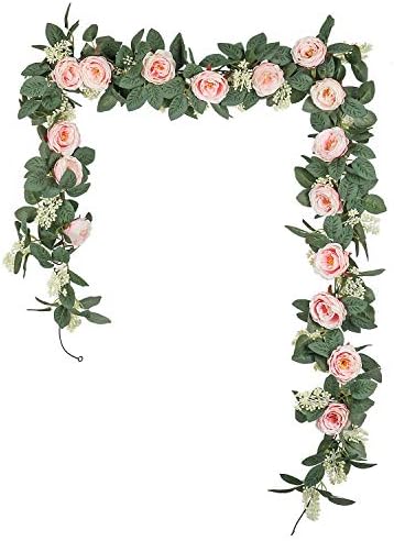 U'Artlines 2PCS(13FT) Fake Rose Vine Garland Artificial Flowers Plants for Hotel Wedding Home Party Garden Craft Art Decor(Pink)