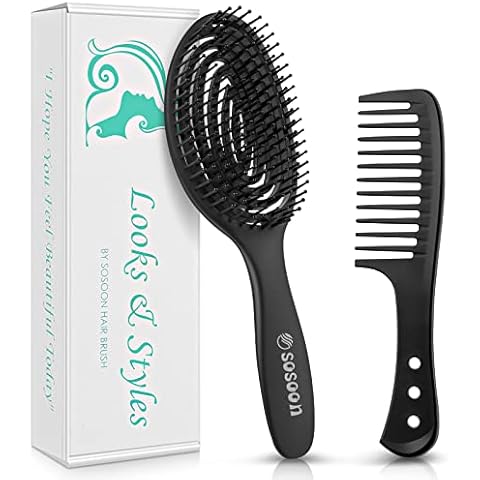 Detangling Hair Brush, Curved Vented Oval Hair Comb Hairbrush for Women Men Blow Drying, Comfortable Scalp Massage, Smoothing Long Thick Curly Dry Wet Hair, No More Tangle(Oval, Black) Cover