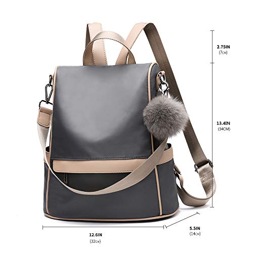 CHERUTY Women Backpack Purse Nylon Anti-theft Fashion Casual Lightweight Travel Shoulder Bag (1-2 Grey, Medium)
