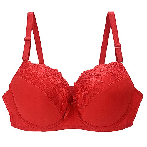 BCHRAYIUP Women's Underwire Padded Sexy Bra Push Up Full Cup Size Elastic Band Bra 38-DD Red