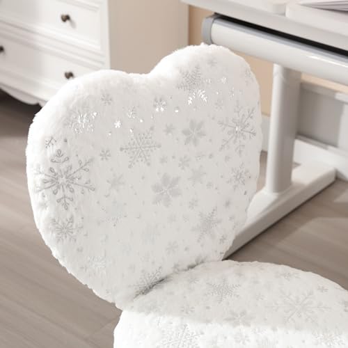 Image of Kmax Kids Reading Chair, Rolling Cute Desk Chair for Girls Swivel Office Chair with Wheels & Heart Back Adjustable Childrens Vanity Chair for Bedroom Reading Room - Fur, Snowflake