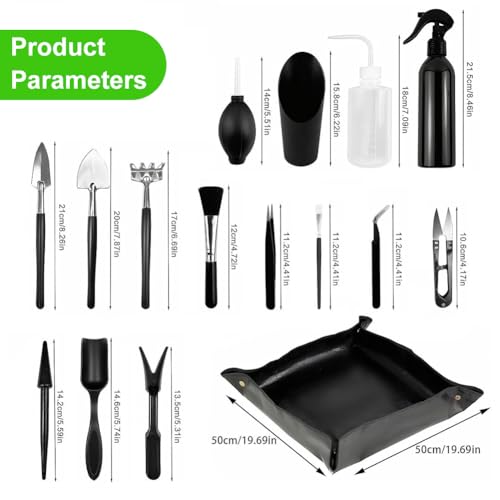 Bonsai Werkzeug Set 16 Stück mit wasserdichte Umtopfmatte, Bonsai Starter Kit, Bonsai Set Starter Kit Werkzeug, Mini Gartengeräte Gartenwerkzeug Set für Gartenarbeit