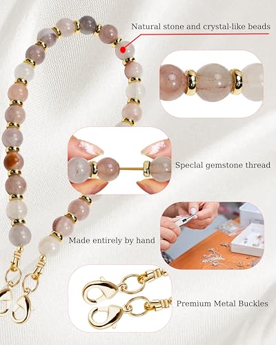 Image of Marble Beaded Phone Wrist Strap for Women, Detachable Design | 304 Steel Core, detachable phone wristlet with tether tab, keeps your phone secure for shopping, travel and daily use.