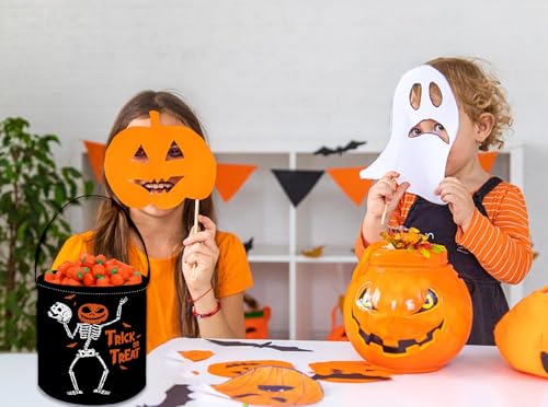 Image of Halloween Buckets Trick or Treat Candy Bucket Gift Basket Goody Bucket for Halloweens Party Supplies(Skeleton)