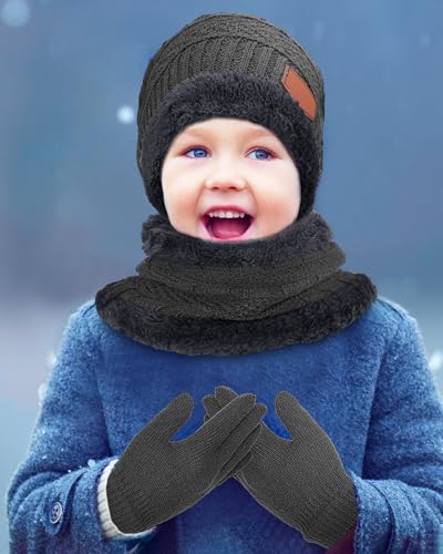 Image of Toulite 45 Pieces Kids Hat Glove Scarf Winter Sets Toddler Fleece Lining Warm Beanie Hat Mitten Neck Warmer for Boys Girls