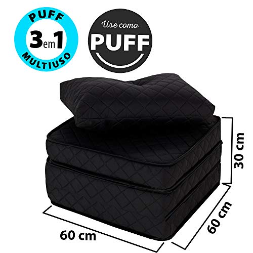 PUFF MULTIUSO BORDADO MATELASSE +TRAVESSEIRO SOLTEIRO PRETO