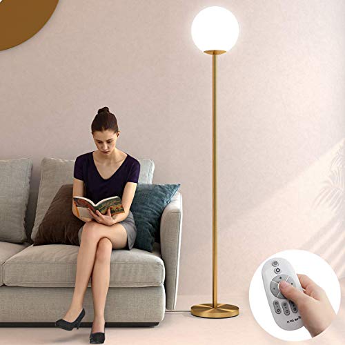 Oneach LED Floor Lamp Remote Control Frosted Glass Globe Floor Lamp Mid Century Modern Standing Lamp for Living Rooms Bedrooms Offices Tall Pole Light with LED Bulb Included Antique Brass