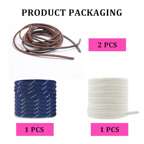 Image of 4Pcs Mixed Color Shoe Laces for Sneaker, Flat Leather Round Shoelaces Replacement Laces kit