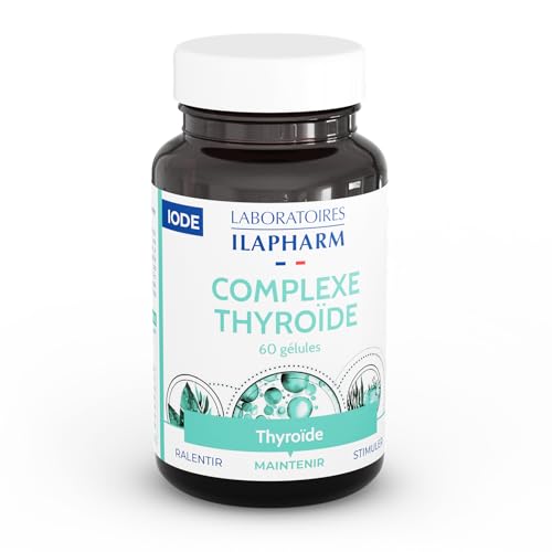 Ilapharm Complexe Thyroïde - Réguler naturellement les hormones thyroïdiennes - Formule complète à base d'Iode d'origine marine, Sélénium, Zinc, Guggul, L-tyrosine et vitamines - 60 gélules