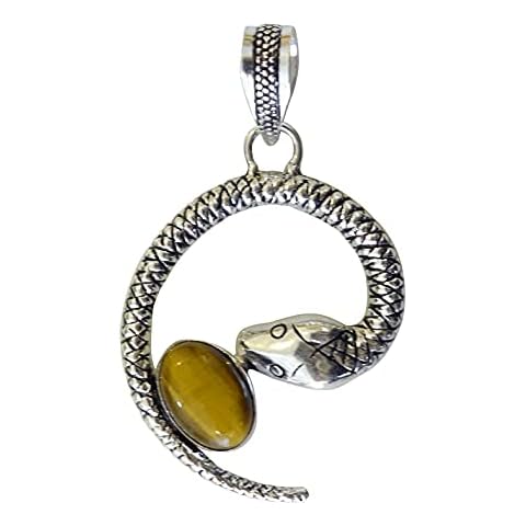 Real Tiger Eye Gemstone Handmade Snake Design Pendant Men and Women, Ethnic Tribal Filigree Bohemian Boho Style Silver Plated Jewellery, Fashion Designer Necklace Pendant For Party Cover