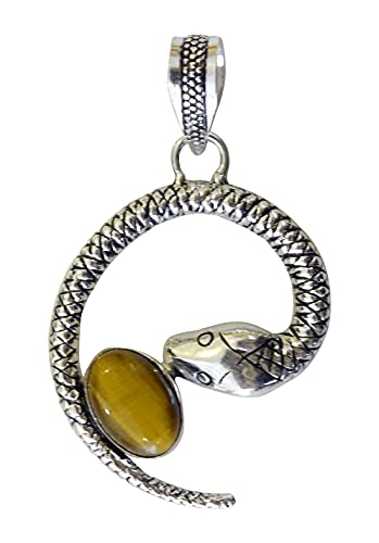 Pendentif serpent œil de tigre bijoux argent 925 ethnique mixte