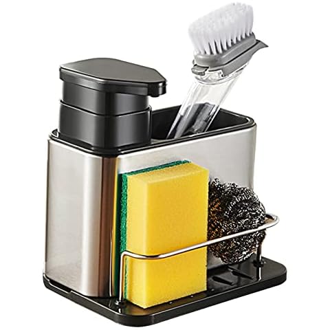 CMOISO Kitchen Sink Organiser, Sponge Holder for Kitchen Sink, Stainless steel Organizer with Soap Dispenser and Storage Compartment for Kitchen Sinks or Bathroom Washing Cover