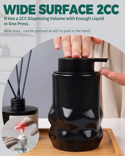 Image of BosilunLife Hand Soap Dispenser - Foam Soap Dispenser Bathroom Ceramic Dish Liquid Soap Dispenser for Kitchen, Bathroom Countertop Soap Dispensers (Black-Liquid-Sculpt)