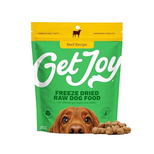 Get Joy Freeze Dried Dog Food | Beef Recipe with Superfoods for Gut Health & Digestion | Vet Formulated Meal or Topper for Puppy, Senior & Adult Dogs, 100% USDA Sourced, Seed Oil Free | 4oz Bag
