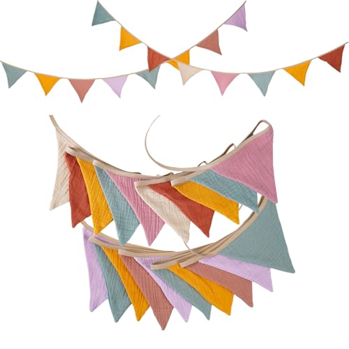 2 Piezas Banderines de Tela, 2.6 m Banderines Triangulares, Cadena de banderines habitación, Banderines Decorativos, Suave y Cómodo, Se Puede Decorar Tanto en Interiores como en Exteriores.