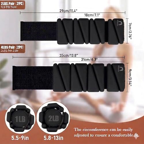 Image of Bodylastics Adjustable Ankle & Wrist Weights 4 lb Pair (2 lb Each) - Silicone, Sweat-Resistant for Arms & Legs - Perfect for Jogging, Walking, Physiotherapy, Cardio, Yoga & Strength Training