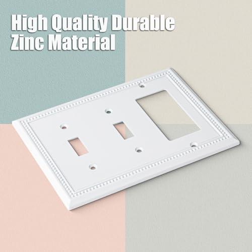 Image of Henne Bery Sunken Pearls Heavy Duty Decorative Wall Plate Switch Plate Outlet Cover (Double Toggle /Single Decorator, White)