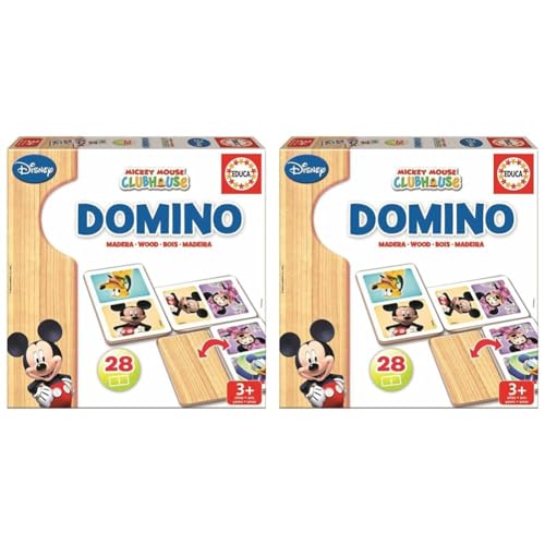Educa - 16037 - Domino en Bois - Mickey et Minnie (Lot de 2)
