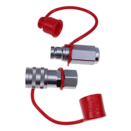 Image of JZGRDN Flat Face Hydraulic Quick Connect Coupler Set 3 /8 inch NPT Thread with Dust Caps 3 /8 inch