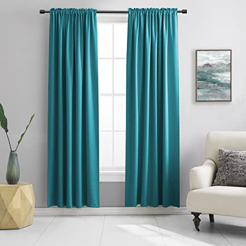 Image of DONREN 84 Inch Teal Blackout Curtains for Craft Room - Thermal Insulated Room Darkening Rod Pocket Curtains(42 by 84 Inch,Set of 2 Panels)