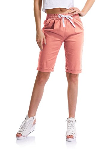 Women's Casual Drawstring Elastic Waist Knee Length Curling Bermuda Shorts Pink Tag 2XL-US 8