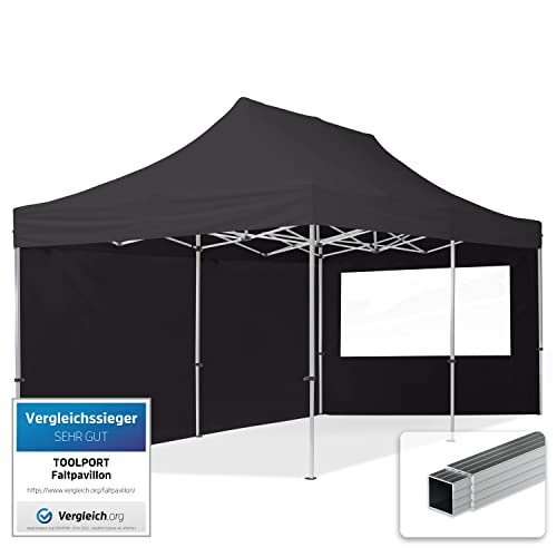 TOOLPORT Tente Pliante 3x6 m - 2 côtés Aluminium Barnum Chapiteau Pliant Tonnelle Stand Paddock Réception Abri PES300 Noir