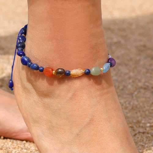 Image of 7 Chakra Crystals and Stones Anklet Irregular Tumbled Gems Beaded Ankle Bracelets for Women Spiritual Energy Meditation Yoga Healing Jewelry Mom's Gifts