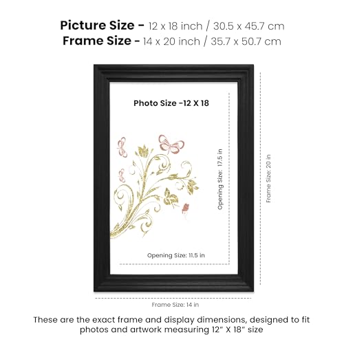 Image of Handmade Wooden Rectangular Photo Frame, 12 X 18 inch Display for Artworks, Pictures and Photos of Your Loved Ones, Best for Home, Office, Wall Decor, Living Room, Bedroom, Black