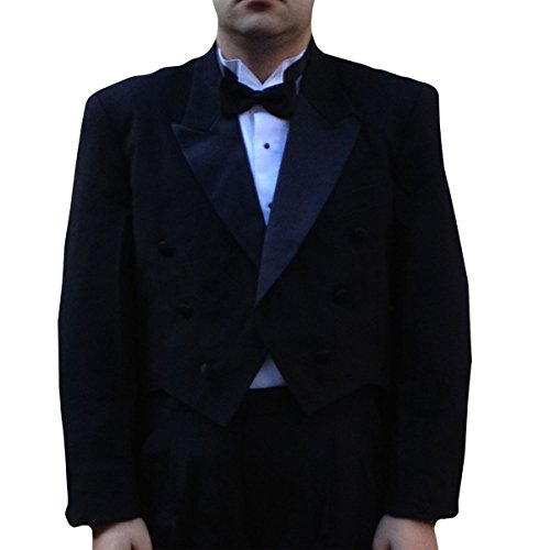 Men's Formal Tuxedo Tailcoat, Satin Peak Lapel Jacket with Tails, Black (50 Reg)