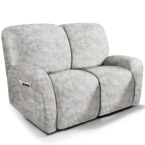 molasofa Recliner Loveseat Covers - Leather Like Loveseat 2 Seater Recliner Couch Covers for 2 Cushion Couch 6 Pieces Stretch Dual Reclining Loveseat Couch Covers (Beige)