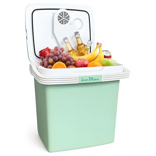 Image of Electric Cooler, 26 Liter Mini Fridge with Automatic Locking Handle (Green) | Large Capacity Car Refrigerator, Dual-use Car Fridge, Portable Car Cooler for Picnic, Travel, Outdoor, Camping, Home, Gift