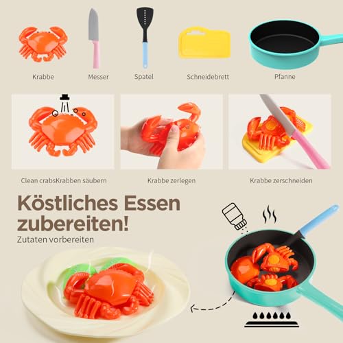 Foto von GILOBABY Kinderküche Zubehör, Spielküche Zubehör, Küchenzubehör Kinder Spielzeug Lebensmittel mit Topfset und Kochgeschirr, Lernspiele Kinderspielzeug Geschenk für Mädchen Geburtstag ab 3 Jahre (Rosa)