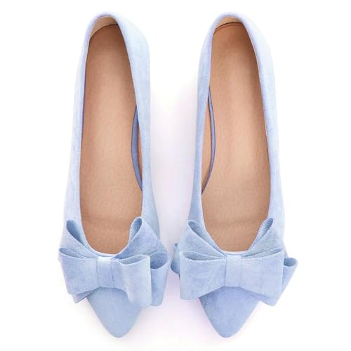 Image of WENJIAZHIZHI Square Toe Bow Ballet Slip-On | Classic Suede Finish,Chic Bow Detail,Effortless Everyday Style,Wedding Party Office,Plus Size Available