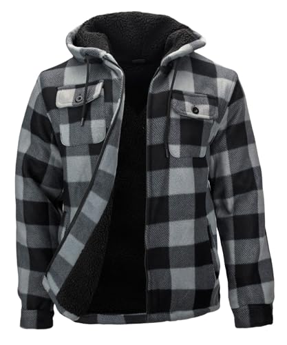 Image of Winter Flannel Fleece Jackets for Men Plaid Warm Sherpa Lined Coats