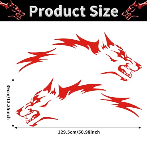 Image of TOMALL 50'' 2Pcs Wolf Car Sticker Decal for Car Body Side Stickers Auto Wolf Graphics Racing Sports Stripes Stickers for SUV Off-Road Vehicles Car Hood Trunk Universal Waterproof Vinyl Sticker (Red)