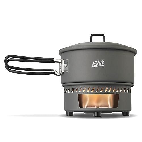 Esbit Trockenbrennstoffkochset - Outdoor Camping Kocher 1000 ml mit Aluminium Topf - klappbare Griffe - Campingkocher Set
