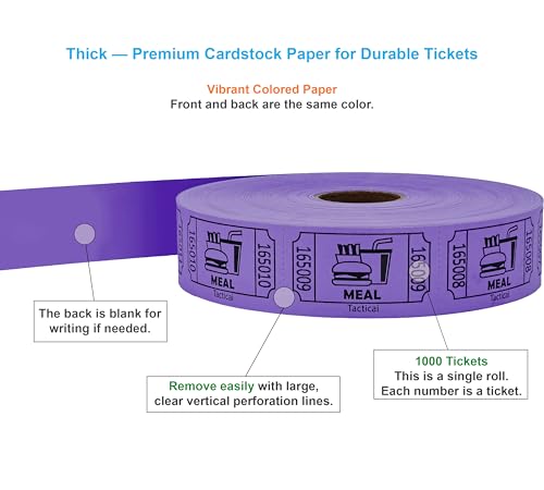 Image of Tacticai 1000 Food & Meal Raffle Tickets, Single Roll, Purple